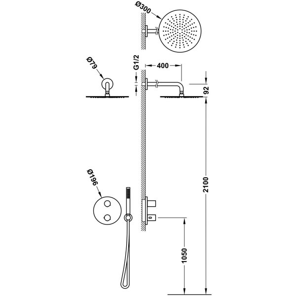 Tres THERM-BOX Zestaw baterii termostatycznej podtynkowej 2-drożnej Therm-box prysznicowej 26235004NM