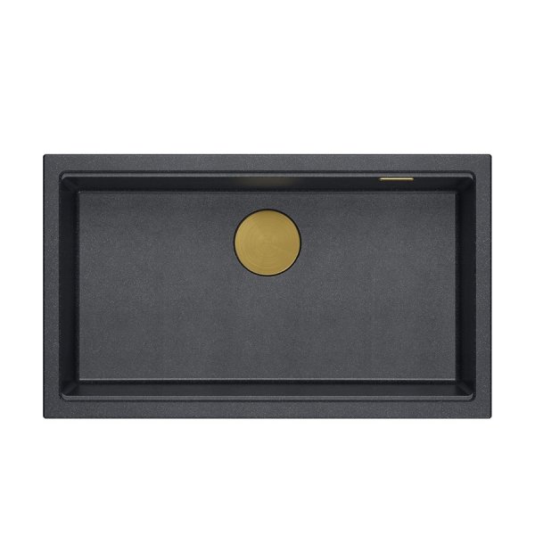 Quadron LOGAN 110 GraniteQ zlewozmywak black diamond 76x44x23,5 cm 1-komorowy podwieszany z syfonem manualnym złoty HQD7644U8PVDG1U
