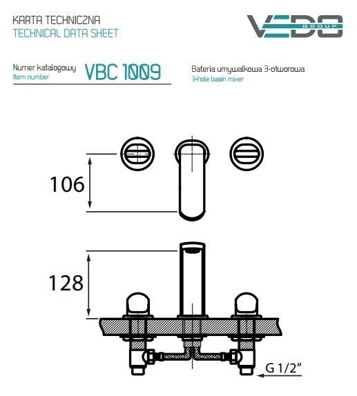Vedo Cento bateria umywalkowa 3-otworowa VBC1009/CH 