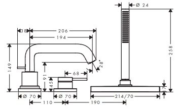 Tecturis S 3-otworowa, jednouchwytowa bateria na brzeg wanny z sBox, element zewnętrzny Chrom 73447000