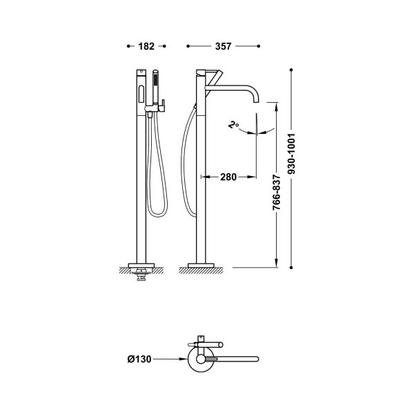 Tres STUDY Bateria jednouchwytowa podłogowa wannowa i prysznicowa 26247005VO