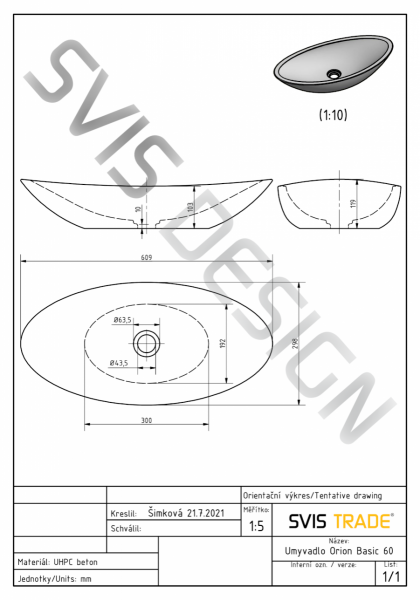  S.V.I.S.Design  UMYWALKA 60 CM ORION BASIC - GRANITE, NIEBIESKI I OCHRA, LAKIER PÓŁMATOWY