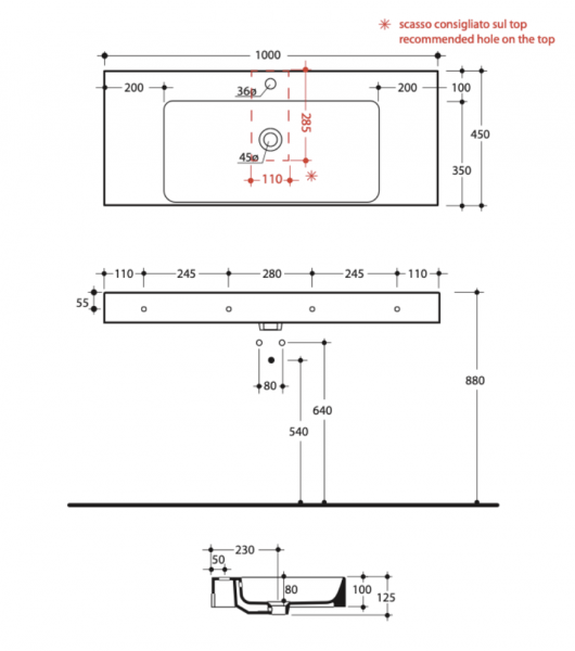 Kerasan 355081 CENTO umywalka 100X45 SOSP/z/o NOCCIOLA