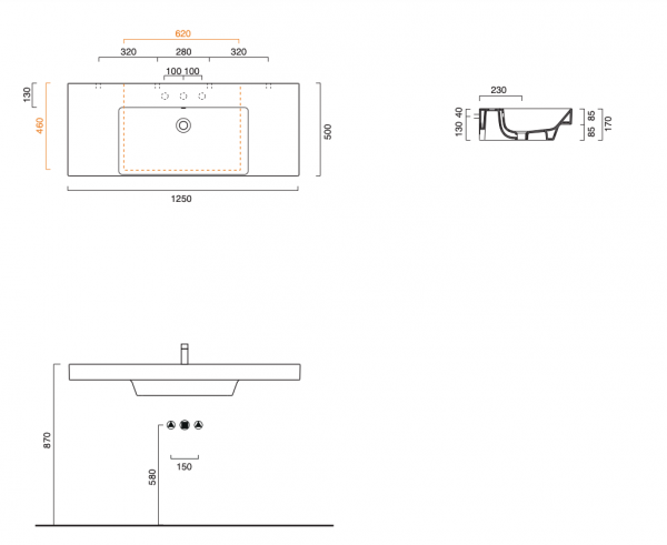Catalano ZERO Umywalka 125x50 z/o biały połysk 1125ZEUPFC00/0121261001