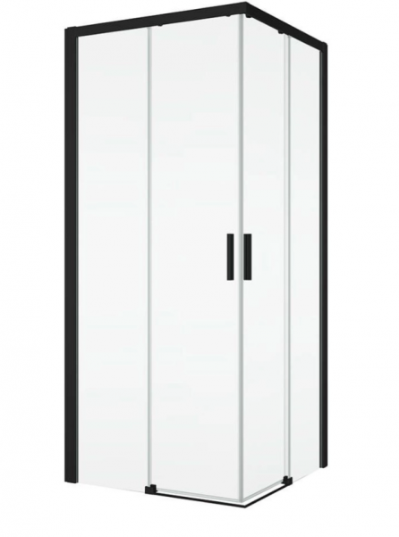Ronal wejście narożne z drzwiami rozsuwanymi, kompletna kabina symetryczna 70x200 cm, szkło Durlux 200, profile BLACK LINE czarny mat TLSAC0700622