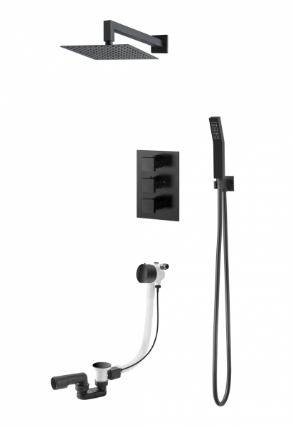 VEDO SETTE NERO Kompletny system wannowo-natryskowy podtynkowy II TERMO deszczownica 30 x 30 cm VBS7232/30/CZ/TERMO czarny mat