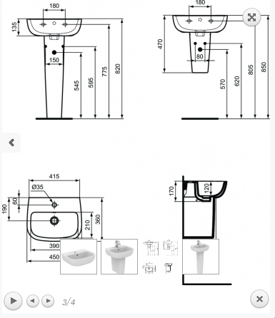 Ideal Standard Esedra Umywalka wisząca 45x36 cm z otworem na baterię, z przelewem, biała T281101