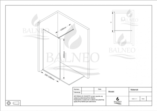Balneo Ścianka prysznicowa Beira 120 x 200 cm transparentna 8 mm czarna K0101010110-8
