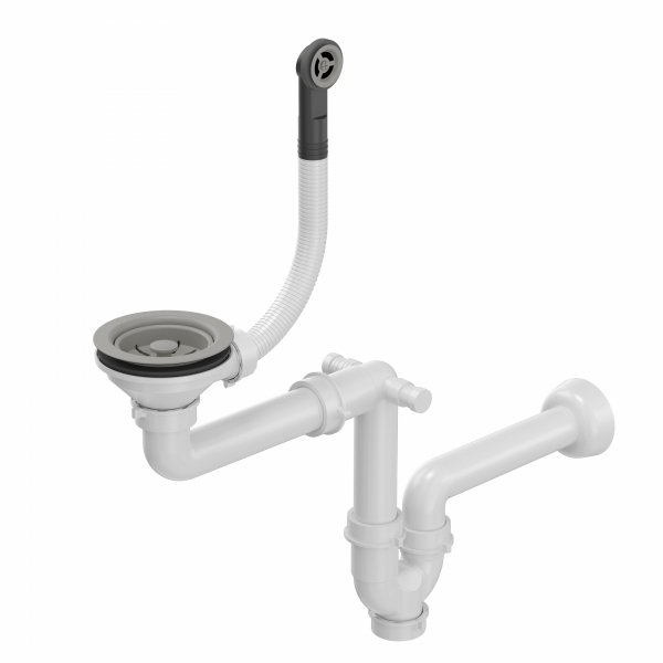 Quadron Odpływ zatyczkowy 3 1/2" z syfonem 1-komorowy Power Colour silver stone (GRANIT-pionowy), save space (12PB3-P2A-GR) M1SS1