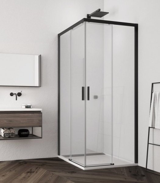Ronal Top-Line S Black Drzwi prysznicowe przesuwne 90x200 cm lewe profile czarny mat szkło przezroczyste Aquaperle TLSG0900607