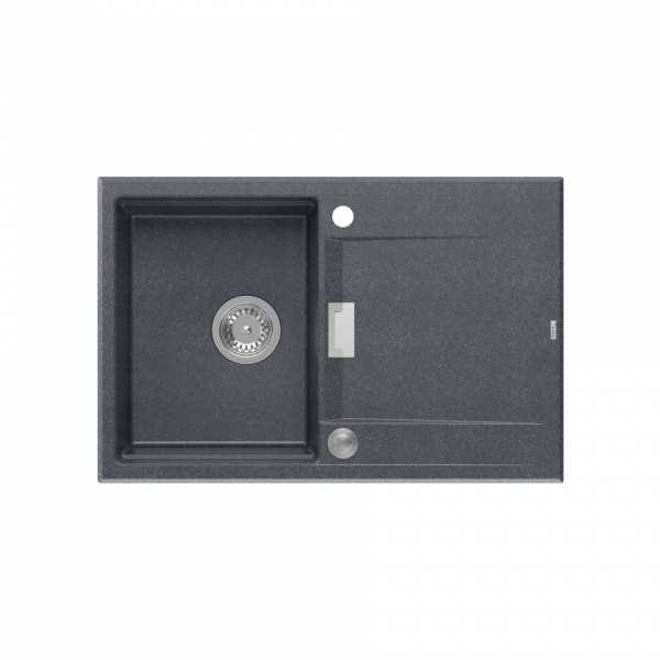 Quadron OWEN 111 GraniteQ zlewozmywak z syfonem Push 2 Open 1-komorowy z/o (760x500x215; kom. 330x430) black diamond / elementy stalowe HQO7650U8BS