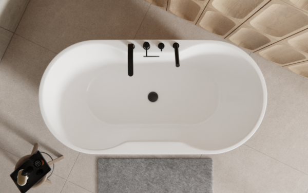 Besco Navia B&amp;W 160 wanna wolnostojąca czarna/biała + maskownica syfonu z przelewem gun metal WAS160NBGR