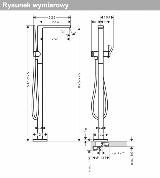Hansgrohe Tecturis E Jednouchwytowa bateria wannowa wolnostojąca chrom 73445000