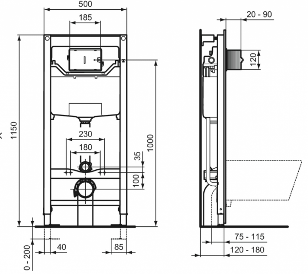 Ideal Standard ProSys Stelaż podtynkowy WC R020467 + Przycisk WC biały R0123AC