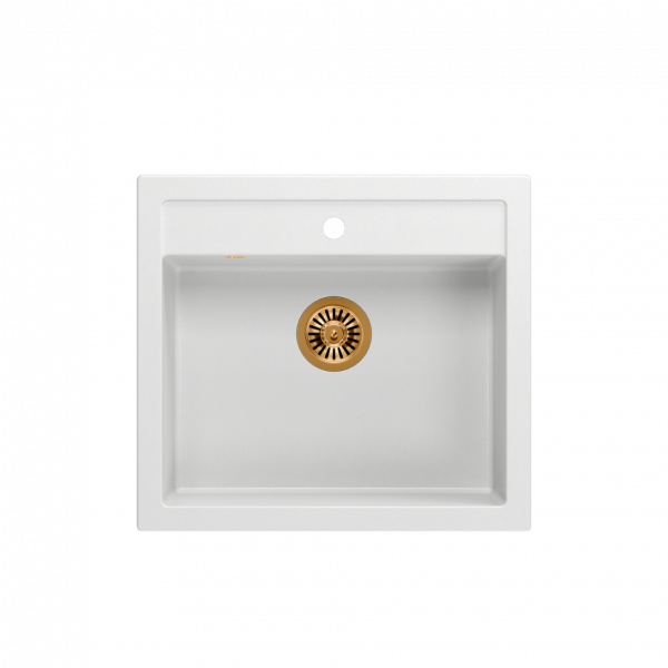QUADRON BILL 110 GRANITEQ zlewozmywak wpuszczany 1-komorowy 595x540x205 mm, snow white / elementy miedziane HCQB6054U1PVDC1
