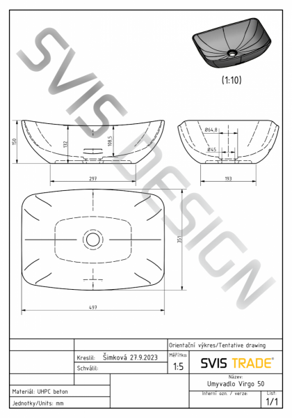 S.V.I.S. Design UMYWALKA 50 CM VIRGO BASIC - NATURALNY, BEZ DEKORU, LAKIER MATOWY