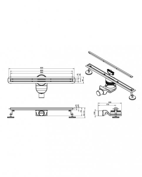 Lavita Odpływ liniowy Linear slim Gunmetal 600 5900378370260