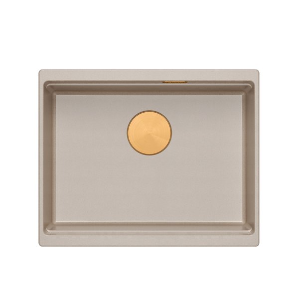Quadron LOGAN 100 GraniteQ zlewozmywak pearl beige 56x45x21,5 cm 1-komorowy podwieszany z syfonem manualnym miedziany HQJ6045U2PVDC1U