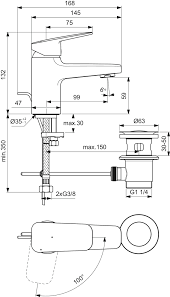 Ideal Standard Ceraplan Bateria umywalkowa z korkiem chrom BD205AA