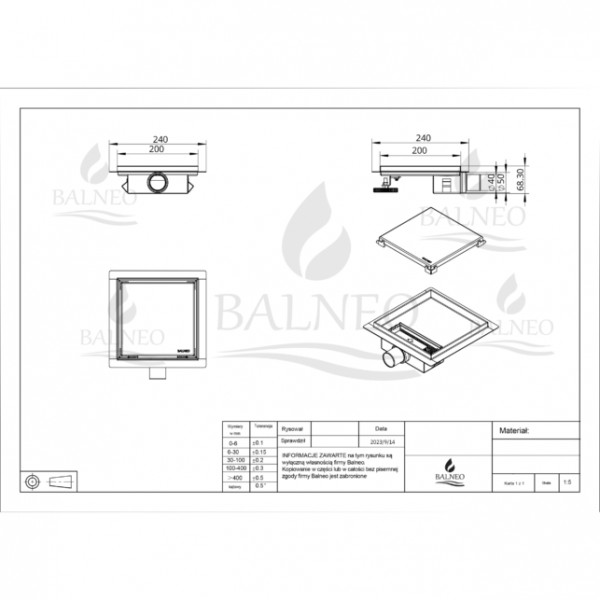 Balneo SQ-Drain NEXT 2w1 Odpływ kwadratowy 20×20 cm dwustronny chrom A0201010102-1