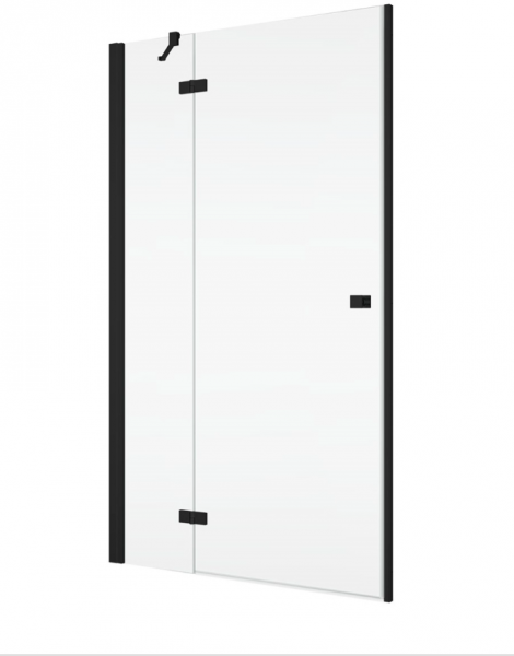 Ronal drzwi jednoczęściowe ze ścianką stałą w linii 75x200 cm, szkło przezroczyste, profile BLACK LINE czarny mat AN13D07500607