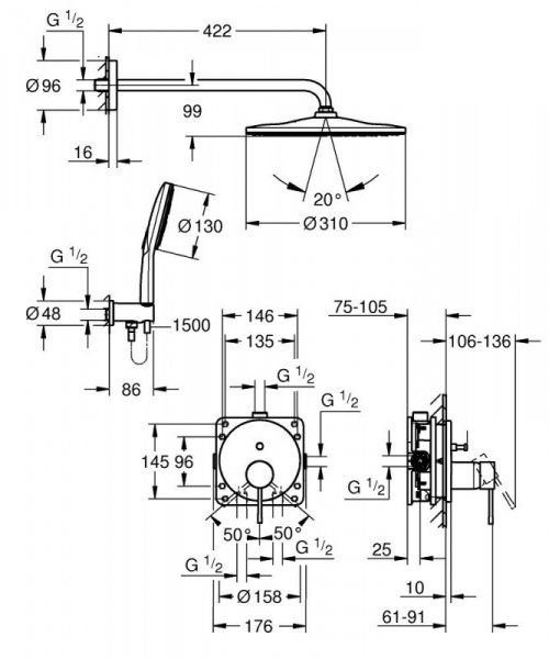 Grohe Essence Zestaw prysznicowy podtynkowy z deszczownicą chrom 25287000