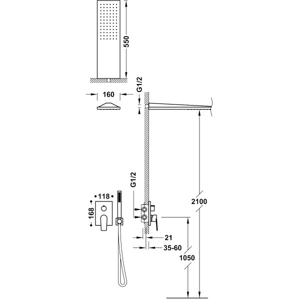 Tres Project-Tres Zestaw natryskowy z baterią podtynkową Rapid-Box czarny mat 21128005NM