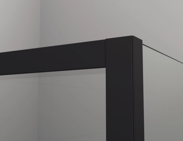 Ronal drzwi wahadłowe dwuczęściowe na wymiar, ze ścianką stałą w linii 90-150x0-200 cm, szkło przezroczyste, profile BLACK LINE czarny mat D22T32SM10607