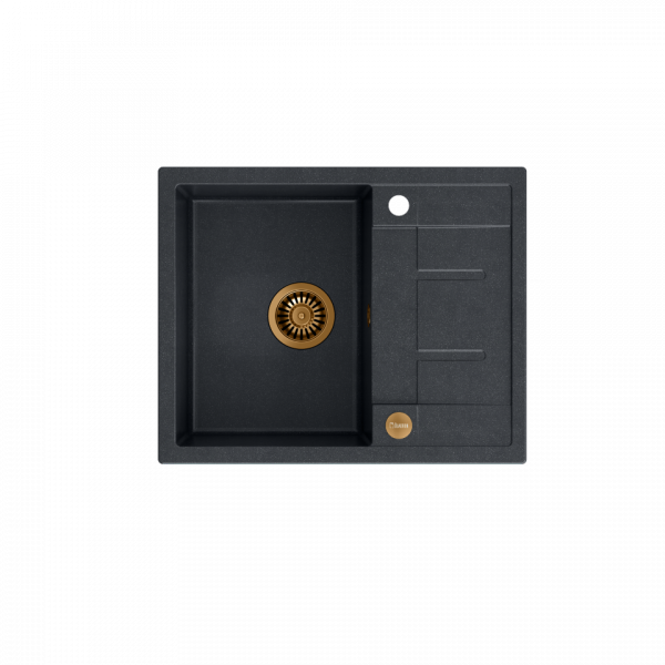 QUADRON MORGAN 116 GraniteQ zlew 1 komora black diamond/elementy miedziane 620x500x220  HB8210U8C1P2O