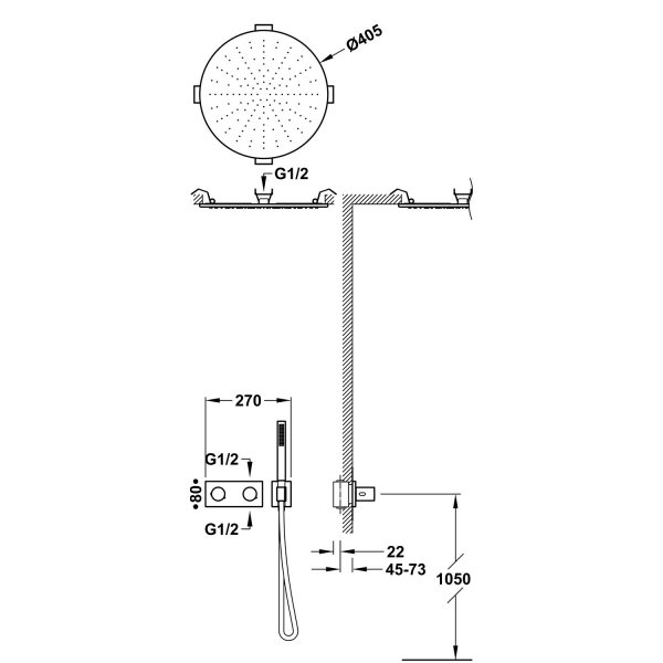 Tres B-SYSTEM Zestaw baterii termostatycznej podtynkowej 2-drożnej B-system prysznicowej 30735206KMB