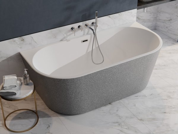 Besco Vica New Glam Grafitowy wanna wolnostojąca 150 + klik-klak gun metal z przelewem slim WA150VNGG
