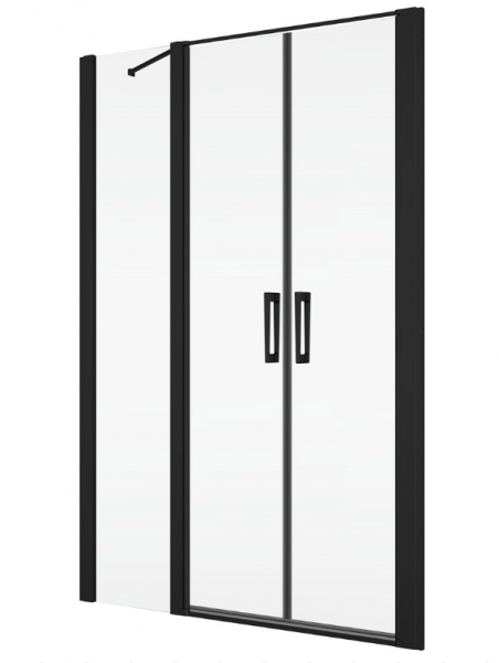 Ronal drzwi wahadłowe dwuczęściowe ze ścianką stałą w linii 180x200 cm, szkło przezroczyste, profile BLACK LINE czarny mat D22T32120600607