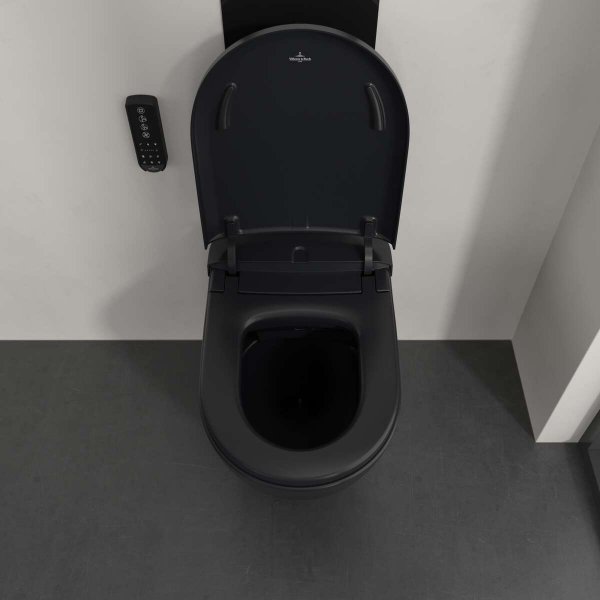 Villeroy &amp; Boch Supreo Select toaleta myjąca wisząca bez kołnierza ze spłukiwaniem wirowym CeramicPlus Pure Black V16EN3R7
