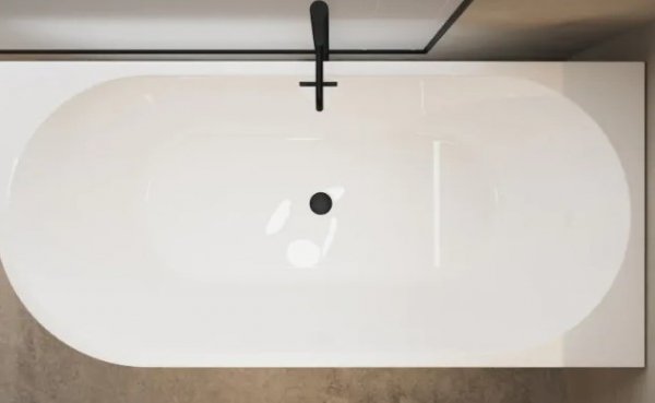 Balneo AVOLA Wanna wolnostojąca narożna prawa 170 x 80 cm biała akrylowa z ramą ze stali nierdzewnej i 6 nóżkami stabilizującymi z przelewem i korkiem czarnym J0101030402-2