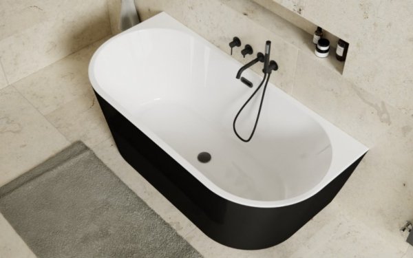 Besco Vica New B&amp;W wanna wolnostojąca czarno/biała 160 + klik-klak czarny z przelewem slim WAS16VNBCZ