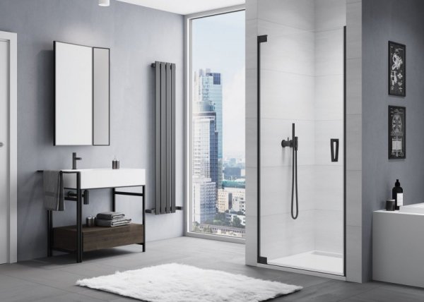 Sanswiss Cadura Black Line Drzwi wahadłowe jednoczęściowe na wymiar profil czarny CA1DSM10607 Sprawdź atrakcyjne rabaty!