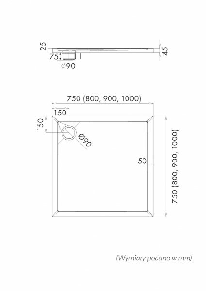 Schedline Brodzik akrylowy Sharper Cement Stone 80x80x4,5 cm, kwadratowy, Gwarancja 7 lat 3S.S1K-8080/CT/ST