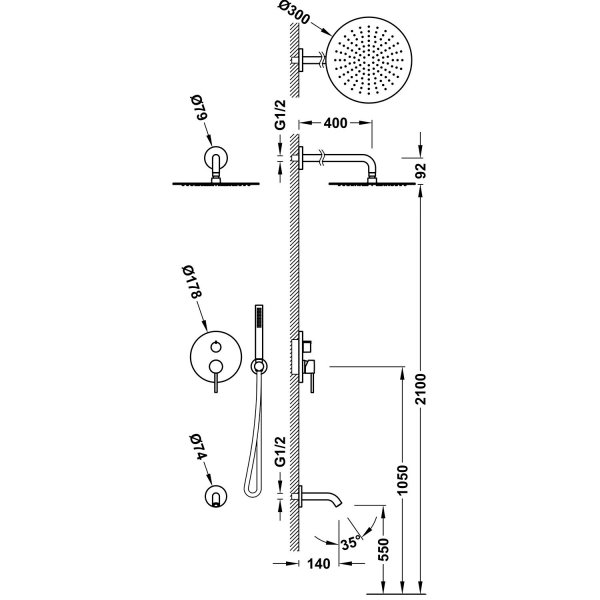 Tres STUDY Zestaw baterii jednouchwytowej podtynkowej 3-drożnej Rapid-box prysznicowej 26237302