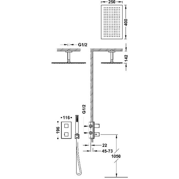 Tres THERM-BOX Zestaw baterii termostatycznej podtynkowej 2-drożnej Therm-box prysznicowej-20225053BM