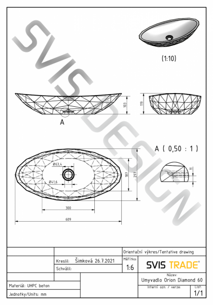 S.V.I.S. Design UMYWALKA 60 CM DIAMOND BRUSHED - BARDZO JASNY KOBALTOWY, BEZ DEKORU, BEZ LAKIERU