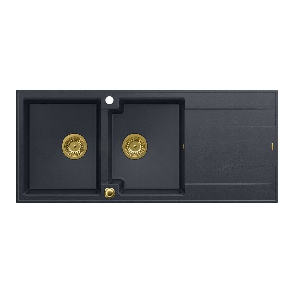 QUADRON EVAN 121 GraniteQ zlewozmywak z syfonem Push To Open 2-komorowy z/o (1160x500x210; kom. 420x340) black diamond / elementy złote HQE11650U8PVDG1P2O