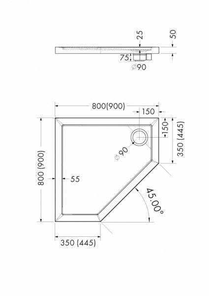 Schedline Brodzik akrylowy Sharper Cement Stone 90x90x5 cm, pięciokątny, Gwarancja 7 lat 3S.S1PK-9090/CT/ST