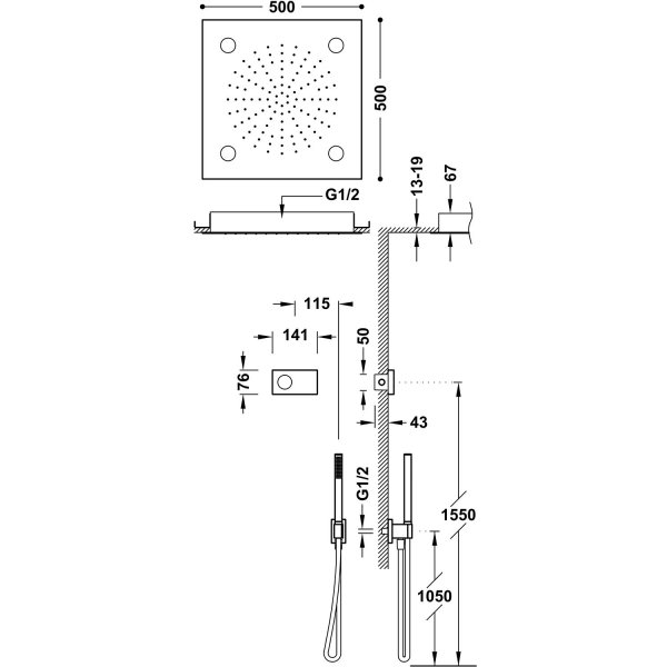 Tres SHOWER TECHNOLOGY ZESTAW ELEKTRONICZNEJ BATERII TERMOSTATYCZNEJ PODTYNKOWEJ 2-DROŻNEJ SHOWER TECHNOLOGY BLUE EDITION PRYSZNICOWE-09286562