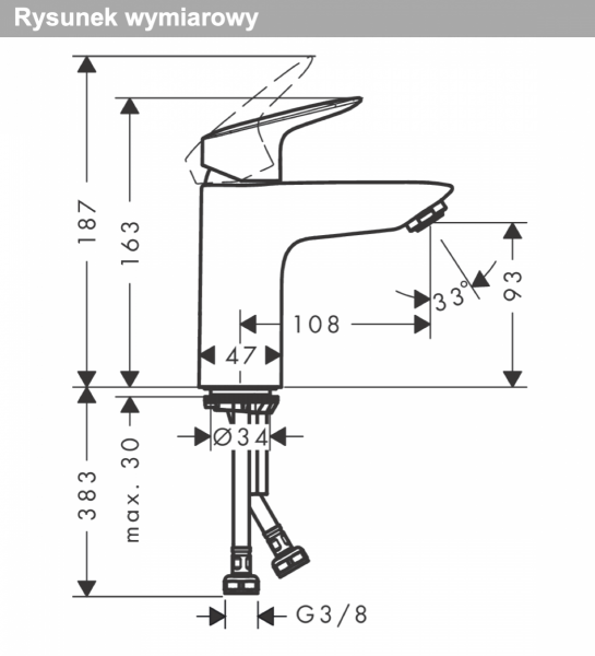 Hansgrohe Logis Jednouchwytowa bateria umywalkowa 100 z kompletem odpływowym Push-Open czarny mat 71107670