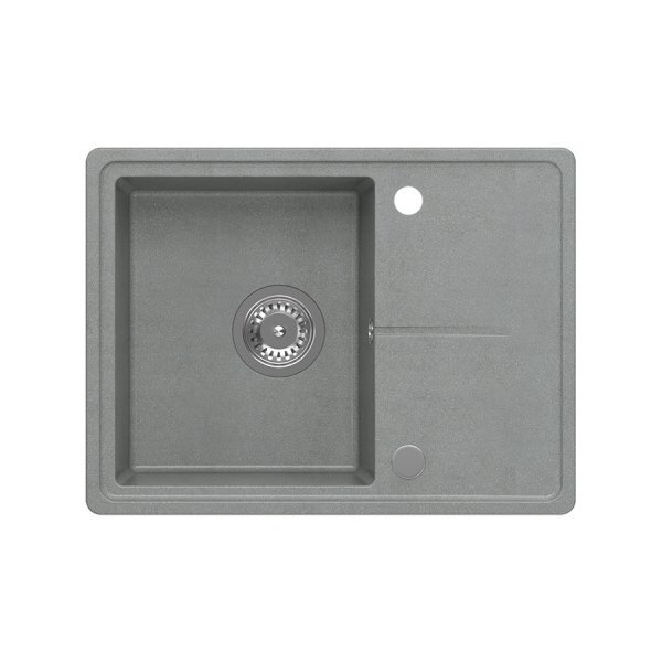 Quadron TONY 116 GraniteQ zlewozmywak granitowy silver stone (szary) 1-komorowy z/o (60x45x18,5), z syfonem i zaślepką stal szlachetna HTO6045SZK