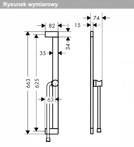 Hansgrohe Unica Drążek prysznicowy E Puro 65 cm z suwakiem EasySlide i wężem prysznicowym Isiflex 160cm czarny mat 24404670