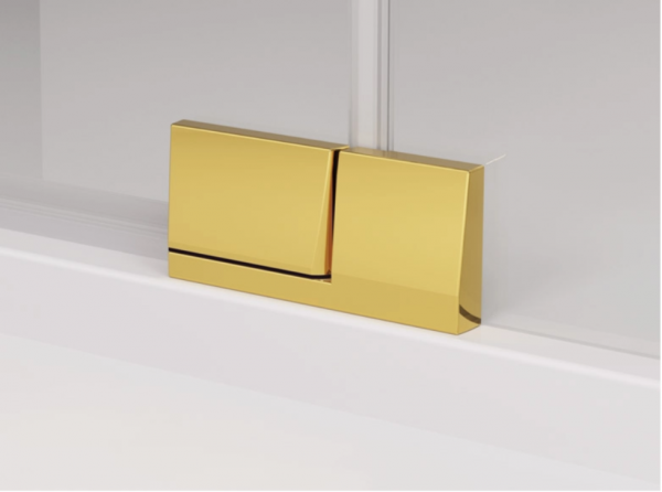 Ronal Sanswiss drzwi wahadłowe jednoczęściowe z elementem stałym w linii 60-140x0-200 cm, szkło przezroczyste, profile GOLD LINE profil złoty CA13GSM11207