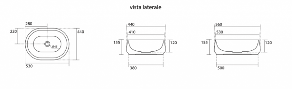 Kerasan 460501TK F10 umywalka 56X44 nablatowa owalna bianco TECH