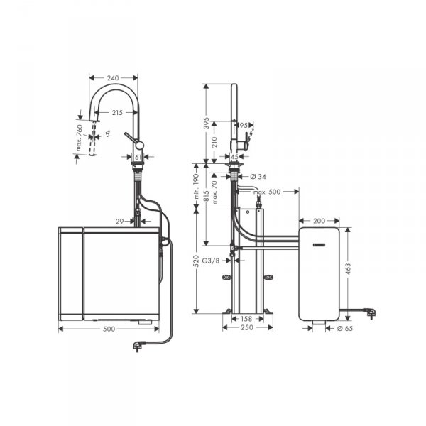Hansgrohe Aqittura M91 SodaSystem 210 Bateria kuchenna wysoka z wyciąganą wylewką z filtrem czarny mat 76836670