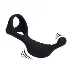 Vibrating Silicone Prostate Stimulator with Tri O Cockring - Black 